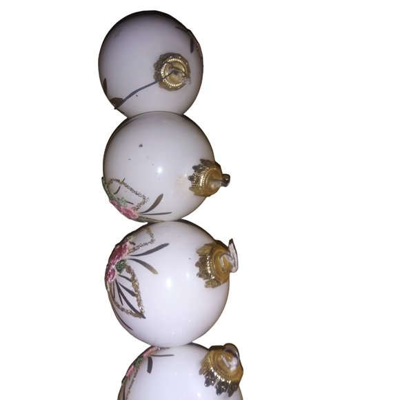 VTG Kurt Adler Pink Floral Glass Ball Ornaments Set of 4 Embroidered Gold Glitte - Picture 4 of 13